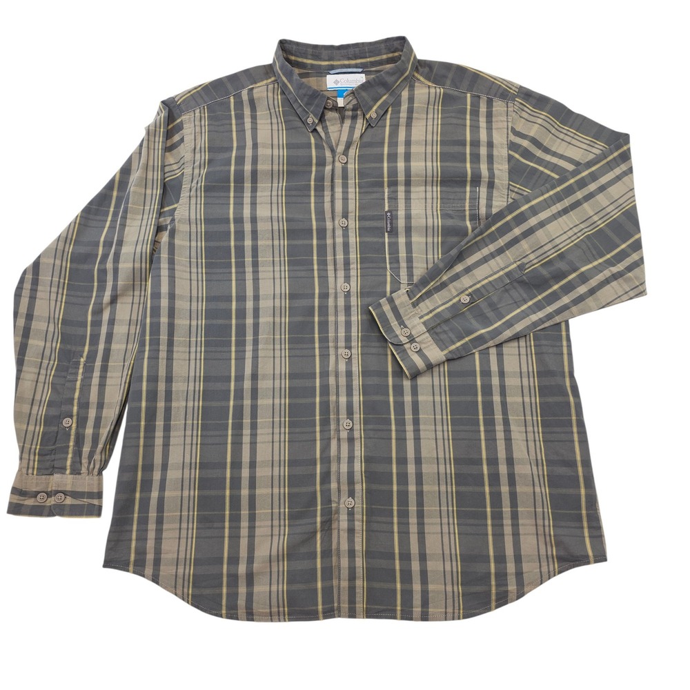 Columbia Plaid Outdoor Shirt Mens XL Gray Cotton Button‎ Front Casual Hiking